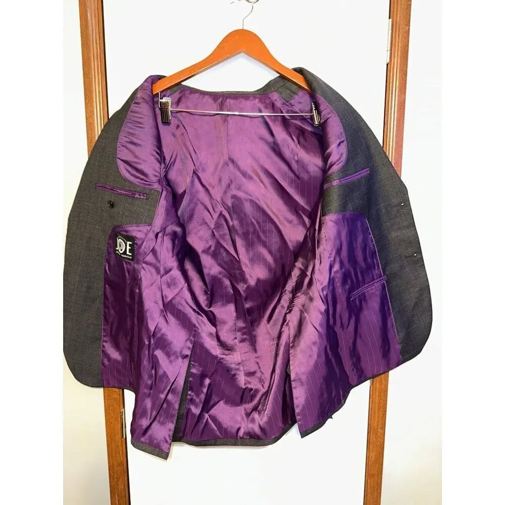 Joseph Abboud Wool Plaid‎ Suit Jacket With Purple DetailSize 40R
